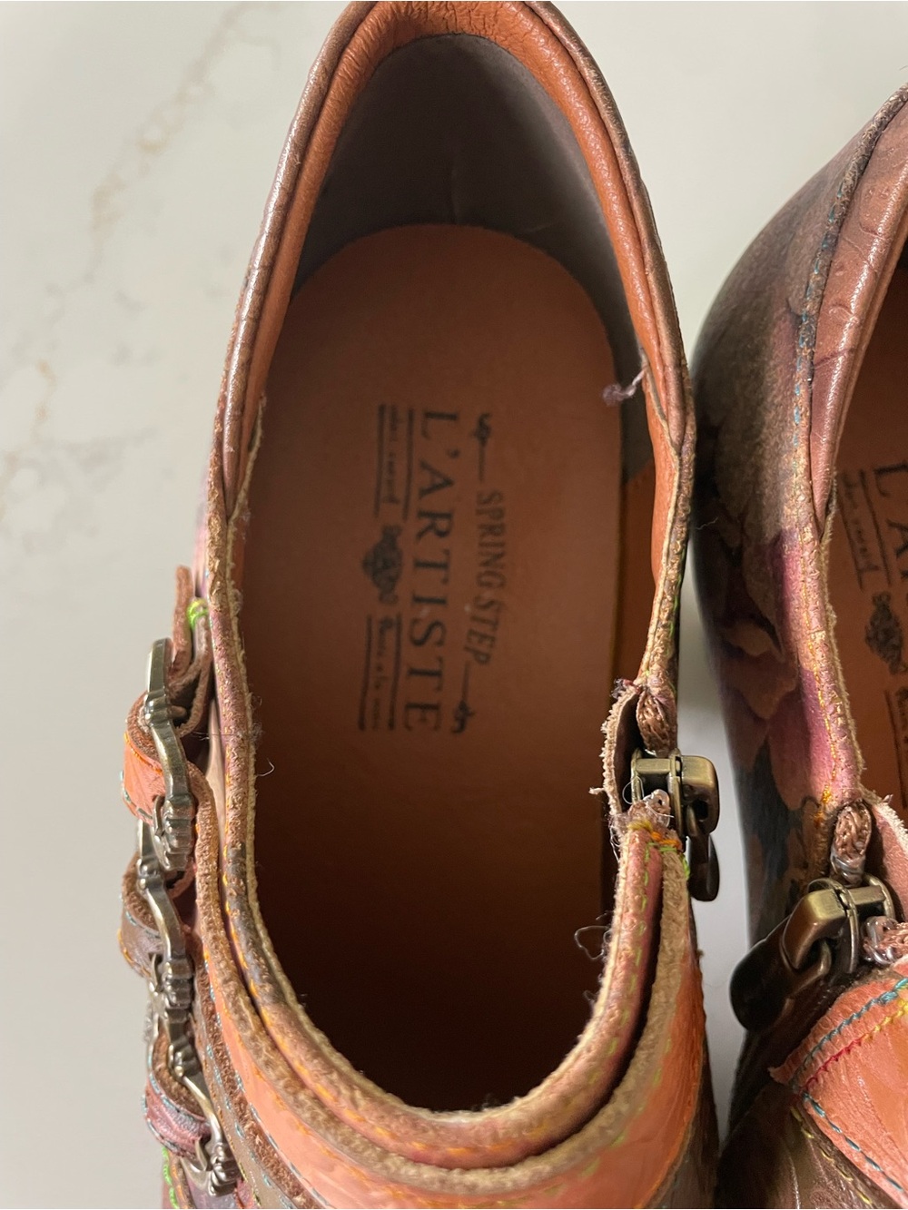 Spring Step L'Artiste Graphic Hand Painted Leather Ankle Boots Size EU 40 (US 9) - Picture 3 of 8